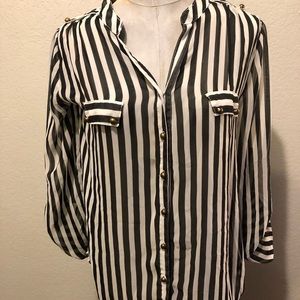 Black & white striped dressy blouse